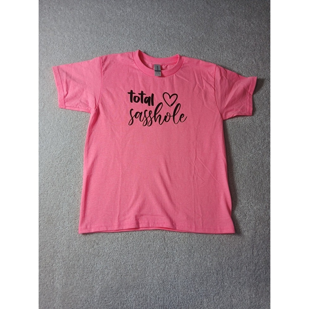 Girls Youth Small Total Sasshole Bright Pink Short Sleeve T-Shirt Gildan Cotton